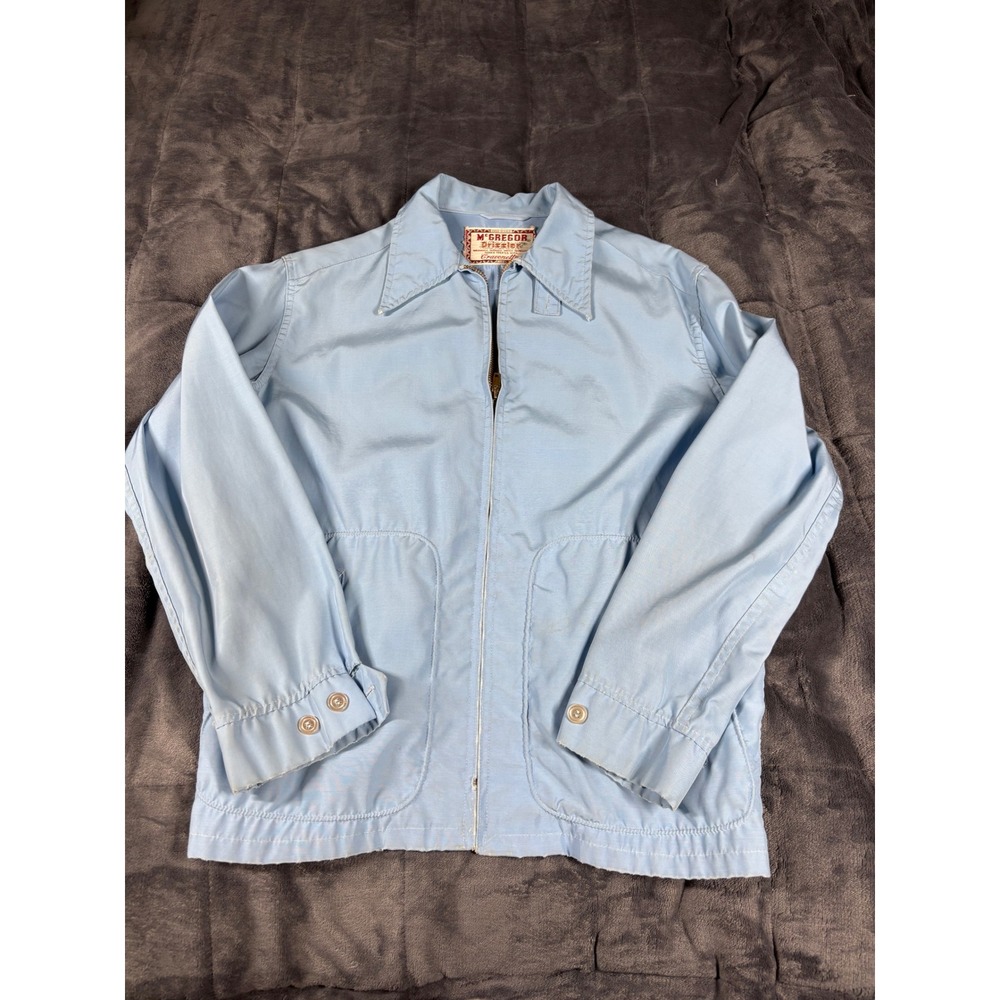 Vintage McGregor Drizzler Jacket Blue Embroidered Hot Rod Car Made in USA 38